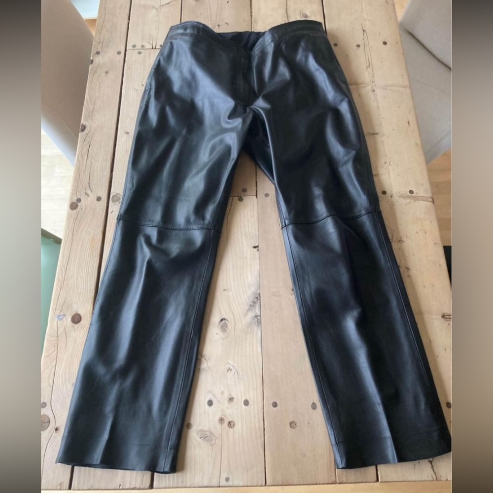 Straight cut black leather pants